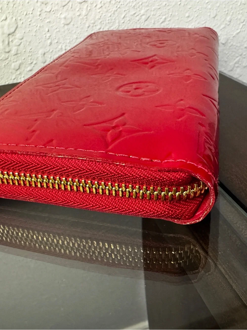 Louis Vuitton Glossy Vernis Zip Wallet in Red Patent